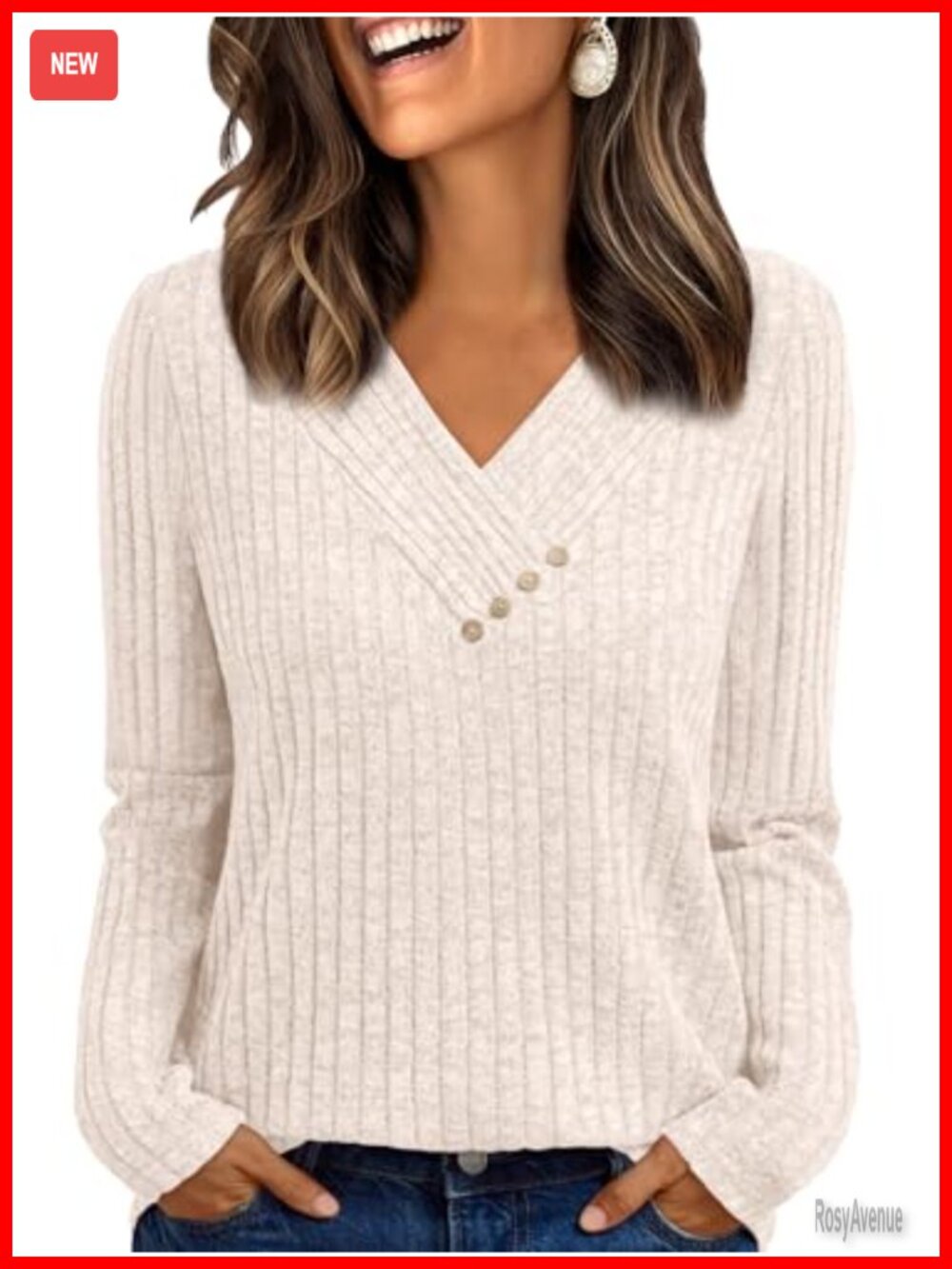 Womens Long Sleeve V Neck Tunic Sweater Relaxed Fit Fall Winter Top
